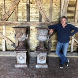Large cast iron urns